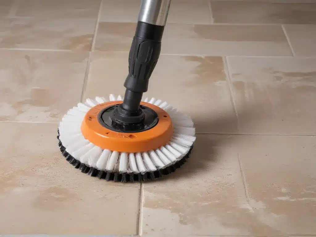 Scrub Tile Grout with Spinning Brush Attachments